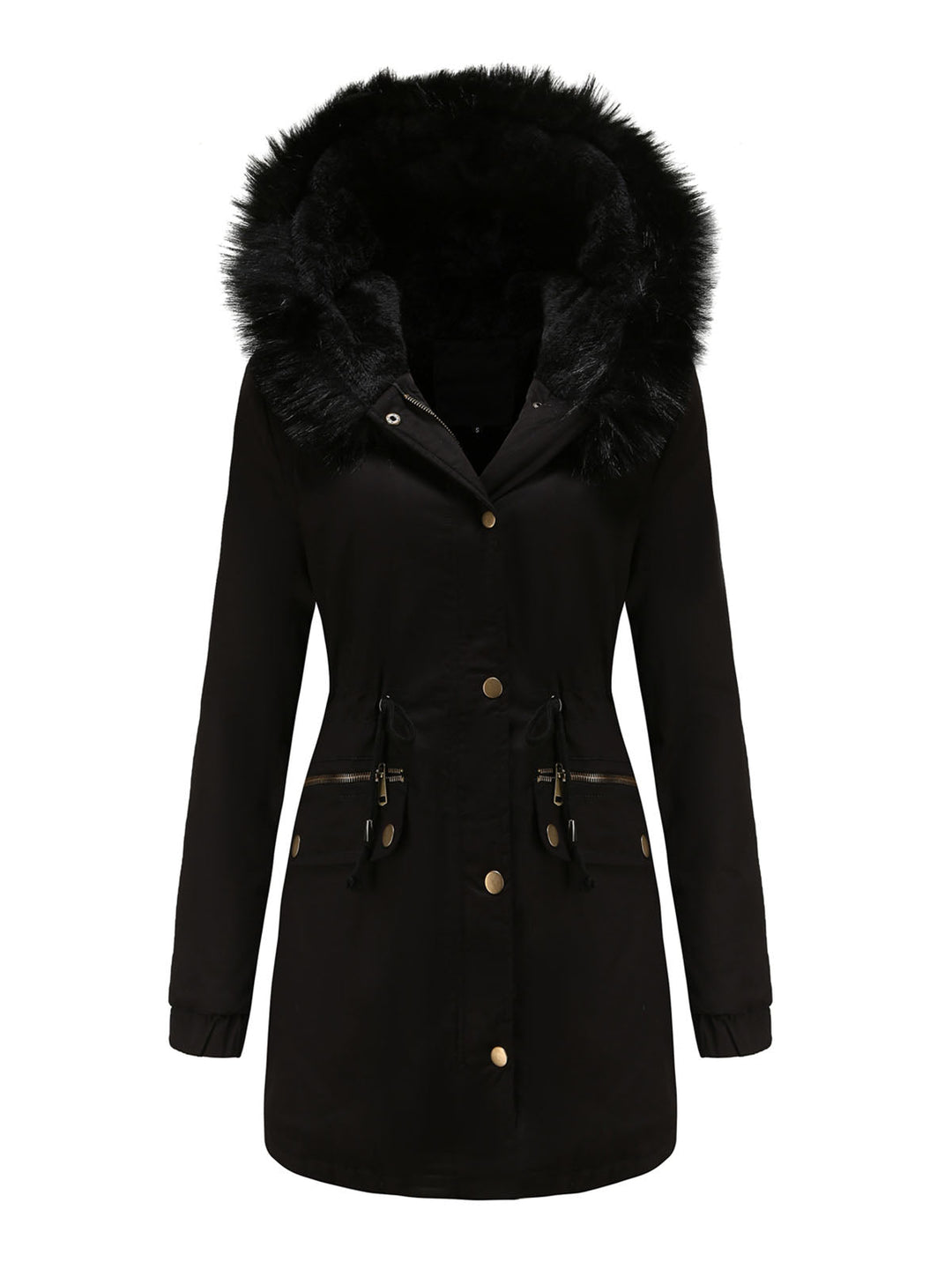 Women’s Hooded Parka Jacket with Faux Fur Trim and Front Closure