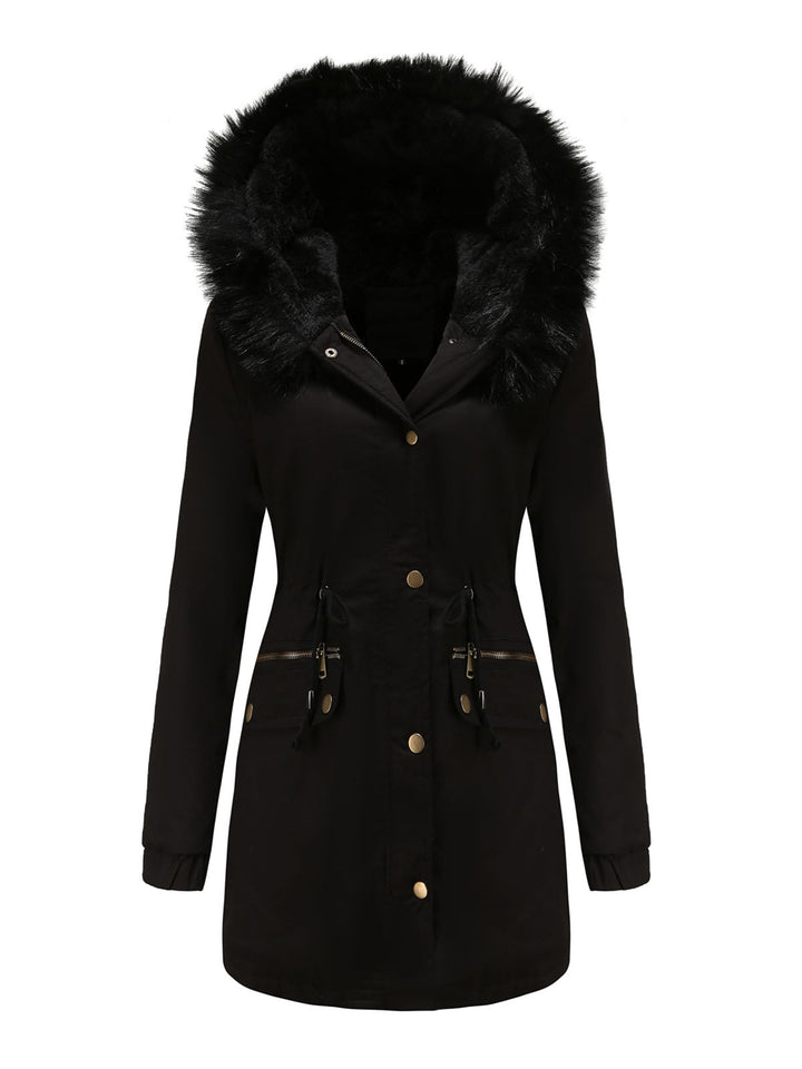 Women’s Hooded Parka Jacket with Faux Fur Trim and Front Closure