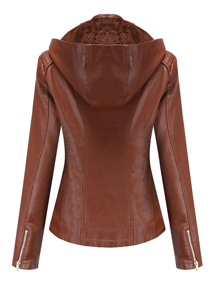 Hooded Zip Front Jacket with Textured Panel Accents