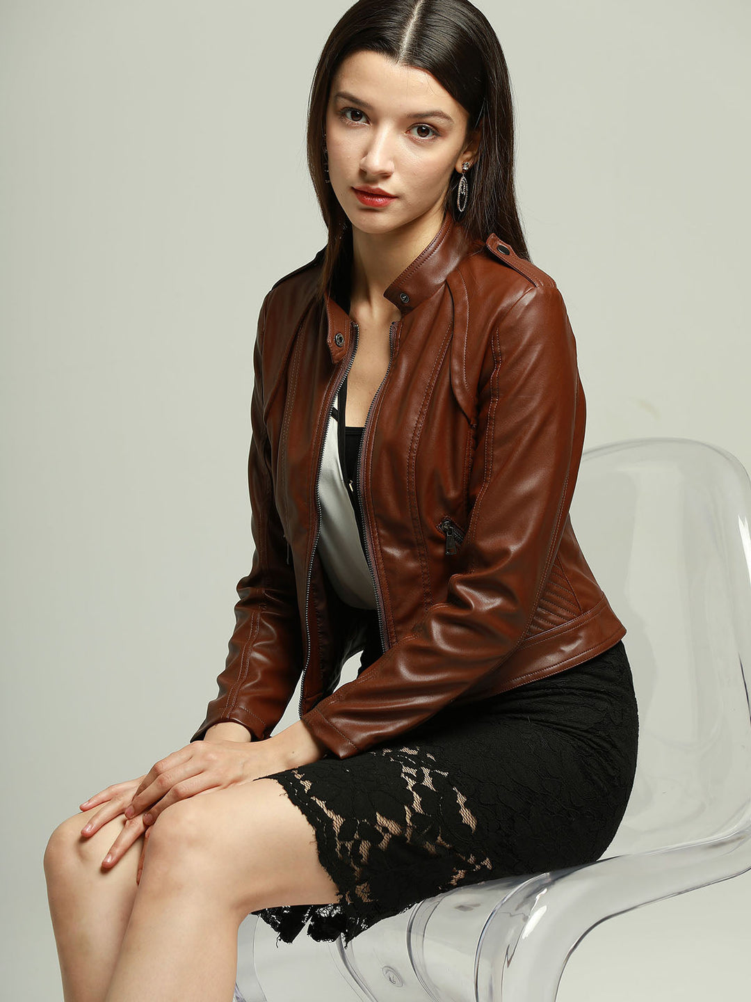 Stand Collar Zip Jacket with Quilted Panel Detailing