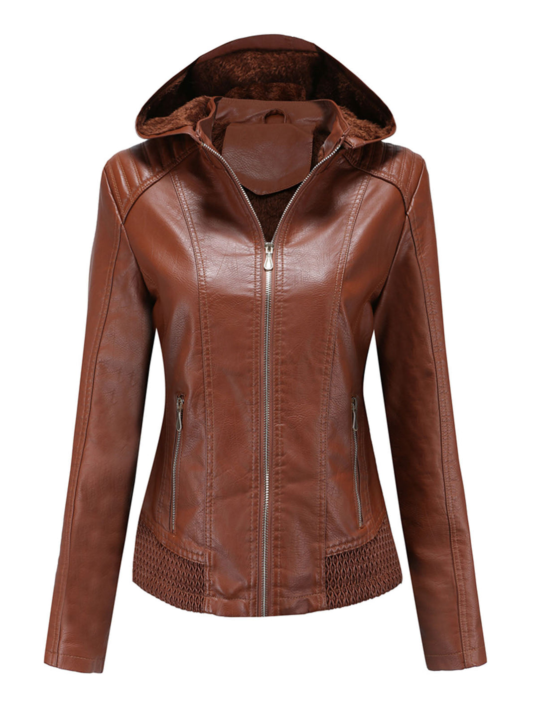 Hooded Zip Front Jacket with Textured Panel Accents