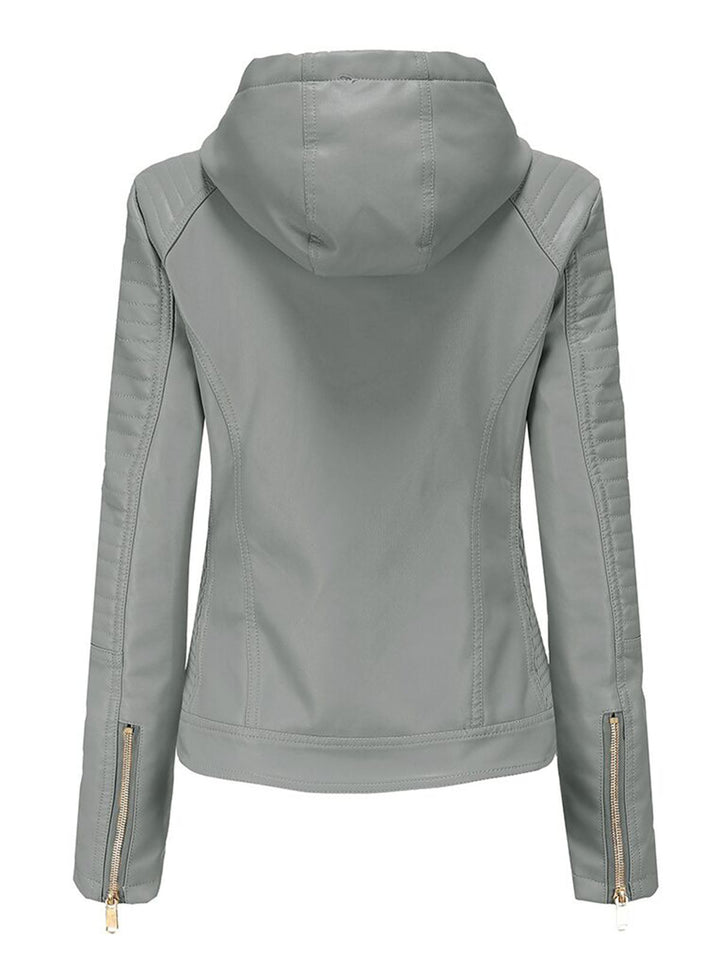 Women’s Hooded Zip Front Jacket with Quilted Shoulder Panels