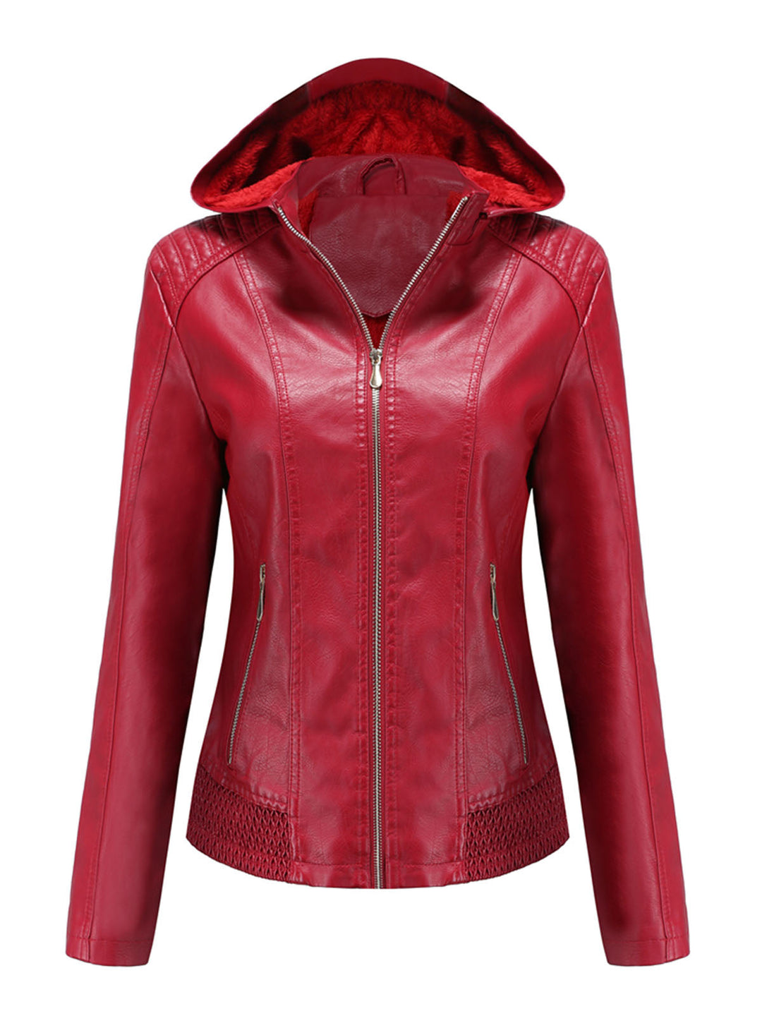 Hooded Zip Front Jacket with Textured Panel Accents