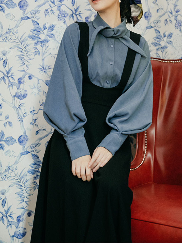 Women’s Layered Shirt Dress with Suspender Skirt Design