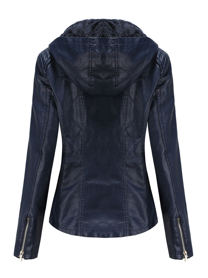 Hooded Zip Front Jacket with Textured Panel Accents