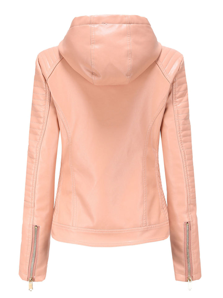 Women’s Hooded Zip Front Jacket with Quilted Shoulder Panels