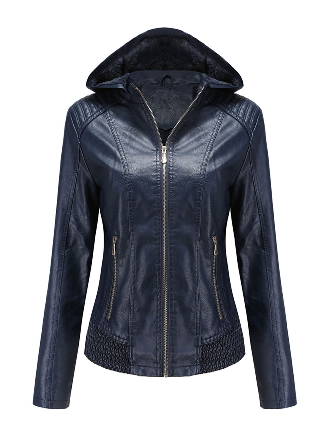 Hooded Zip Front Jacket with Textured Panel Accents