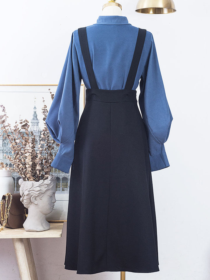 Women’s Layered Shirt Dress with Suspender Skirt Design