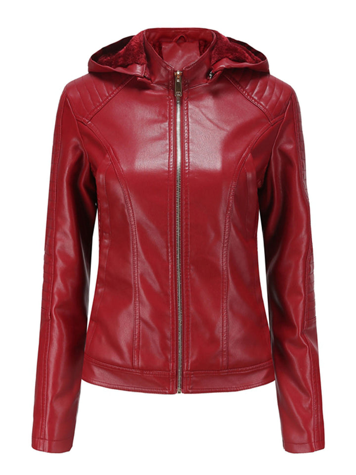 Women’s Hooded Zip Front Jacket with Quilted Shoulder Panels