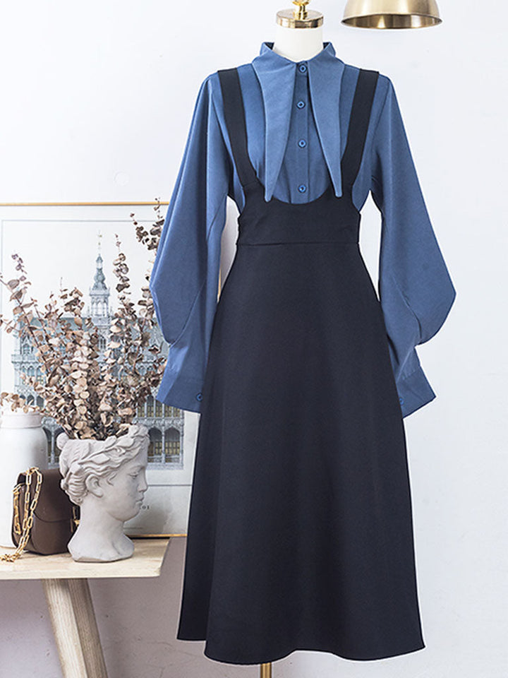 Women’s Layered Shirt Dress with Suspender Skirt Design