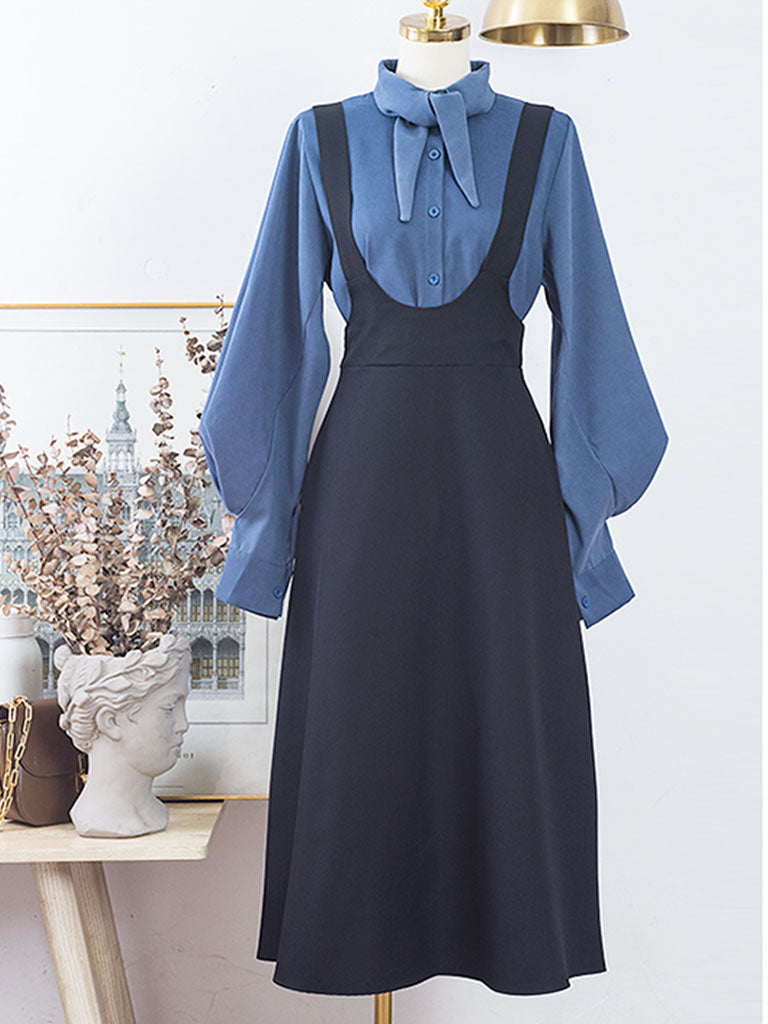 Women’s Layered Shirt Dress with Suspender Skirt Design