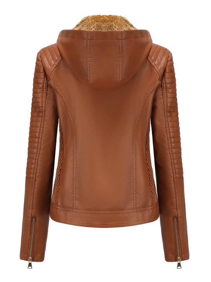 Women’s Hooded Zip Front Jacket with Quilted Shoulder Panels