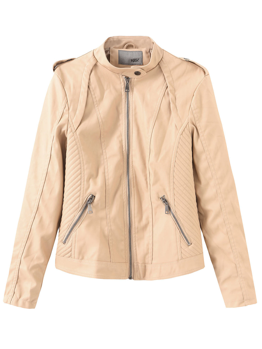 Stand Collar Zip Jacket with Quilted Panel Detailing