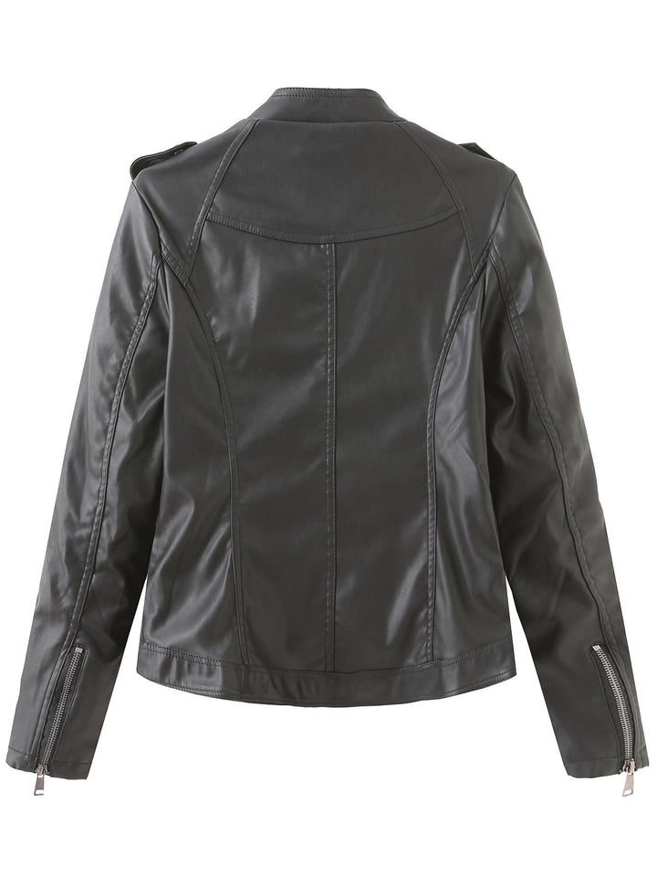 Stand Collar Zip Jacket with Quilted Panel Detailing