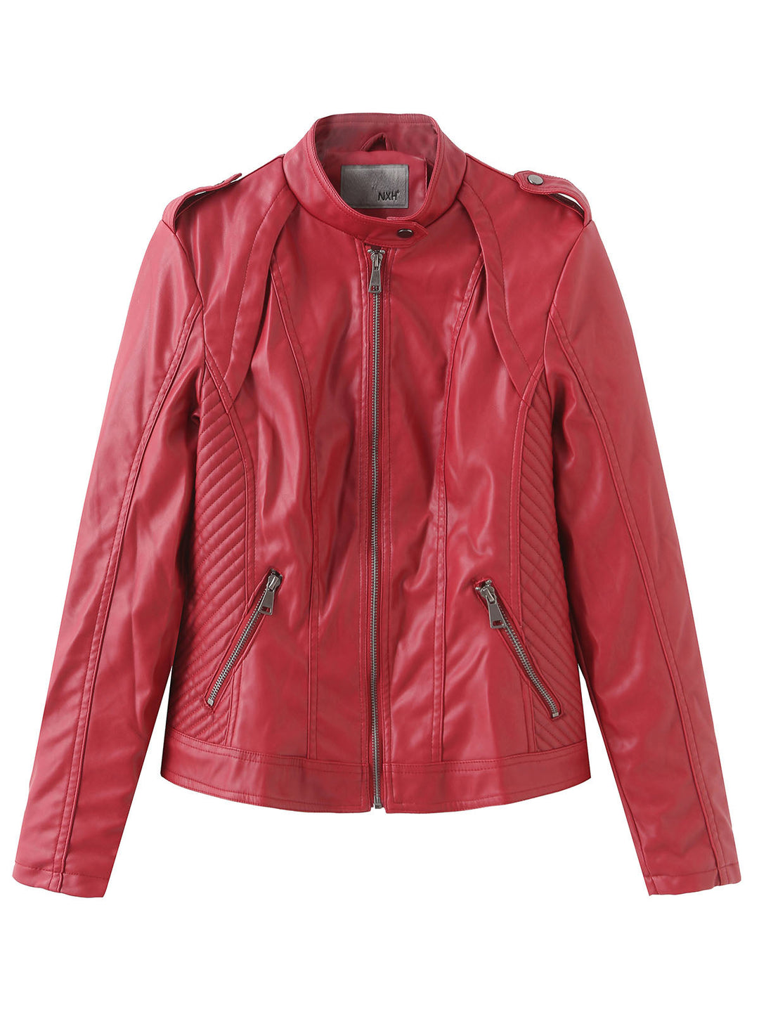 Stand Collar Zip Jacket with Quilted Panel Detailing