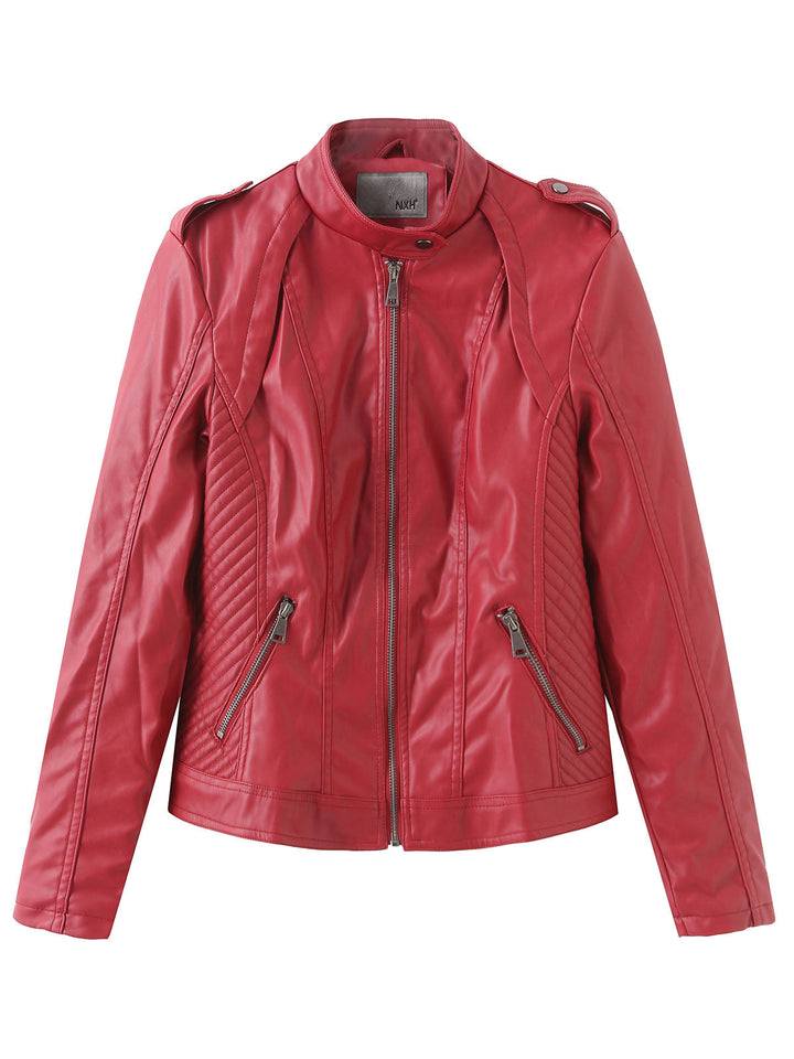 Stand Collar Zip Jacket with Quilted Panel Detailing