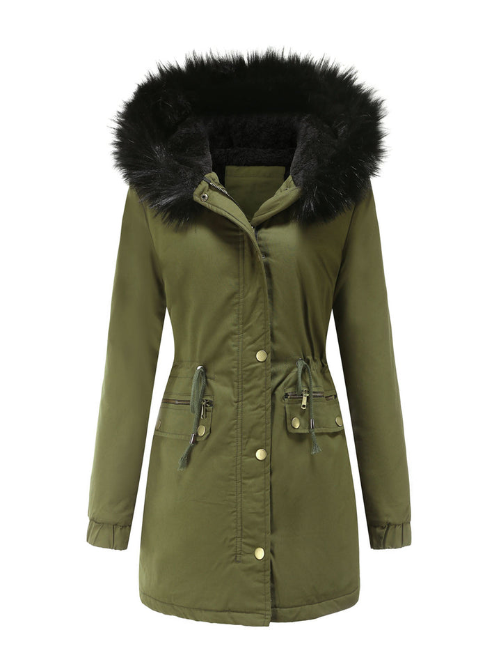Women’s Hooded Parka Jacket with Faux Fur Trim and Front Closure