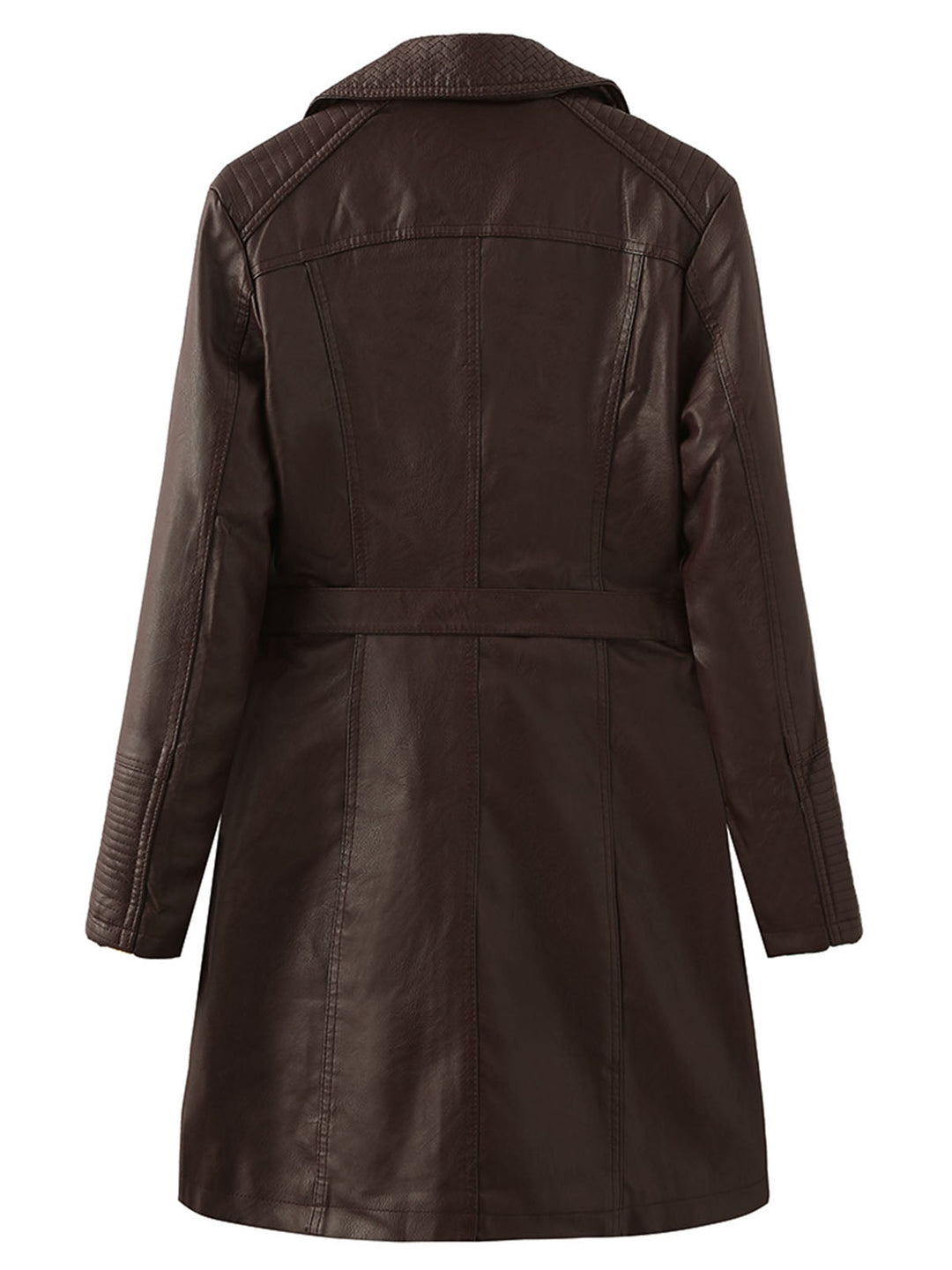 Double-Breasted Belted Long Jacket with Structured Lapel Collar