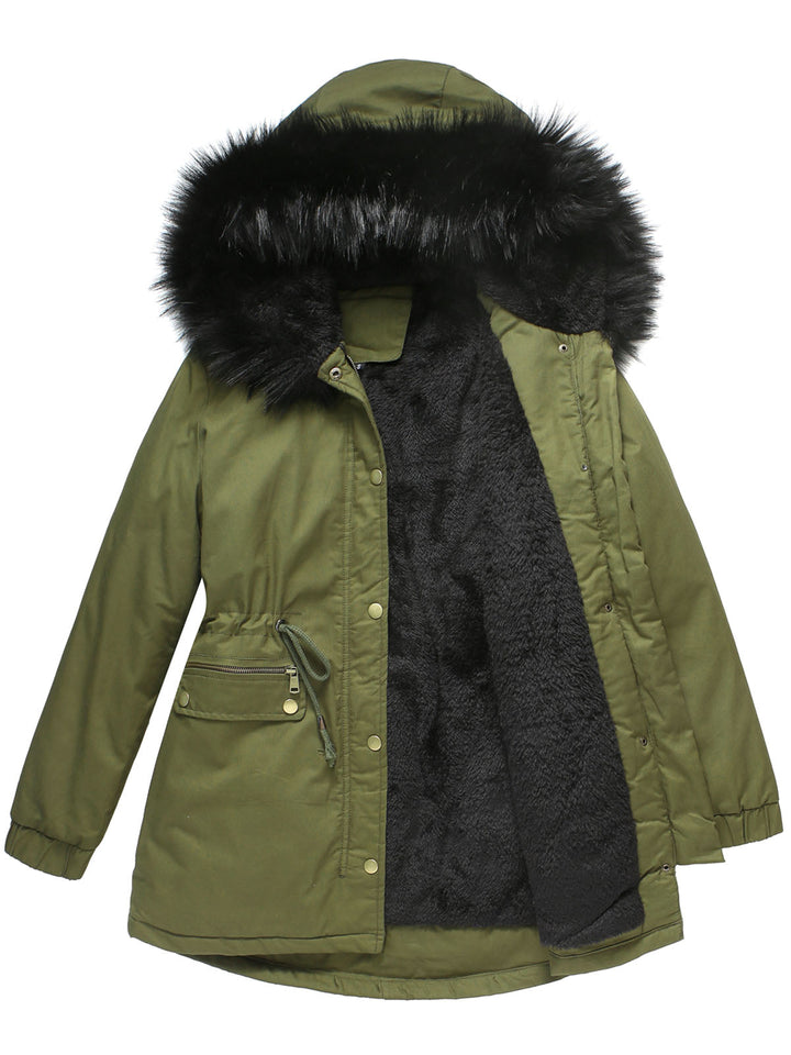 Women’s Hooded Parka Jacket with Faux Fur Trim and Front Closure