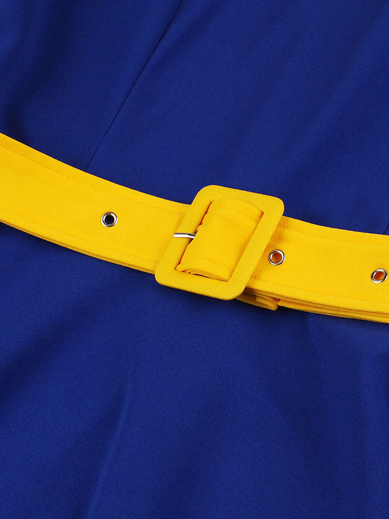 Women’s Vintage-Inspired Dress with Bow Collar and Waist Belt