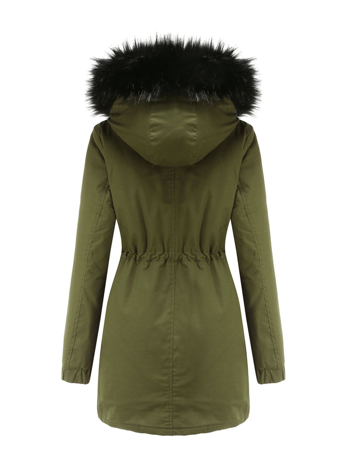 Women’s Hooded Parka Jacket with Faux Fur Trim and Front Closure