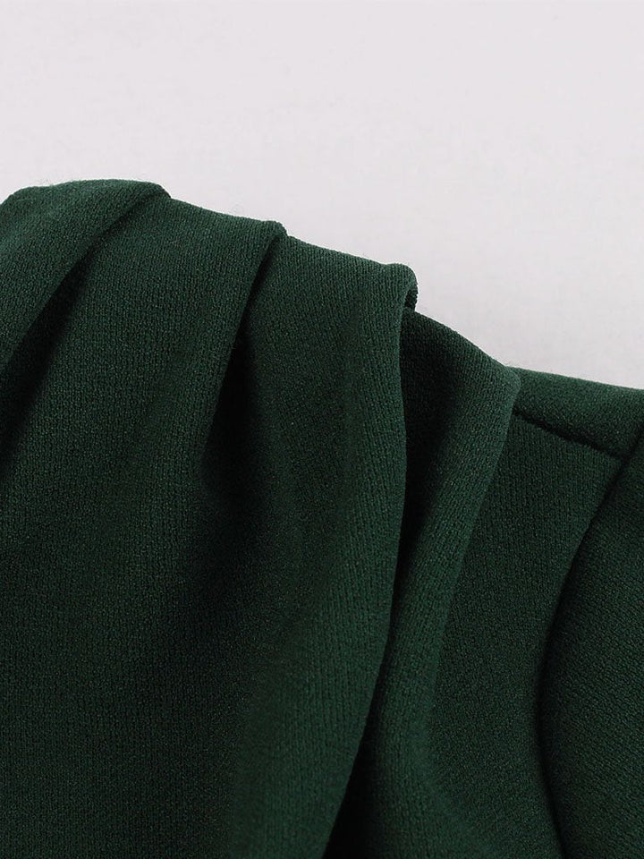 Women’s V-Neck Draped Bodice Dress with Flared Skirt