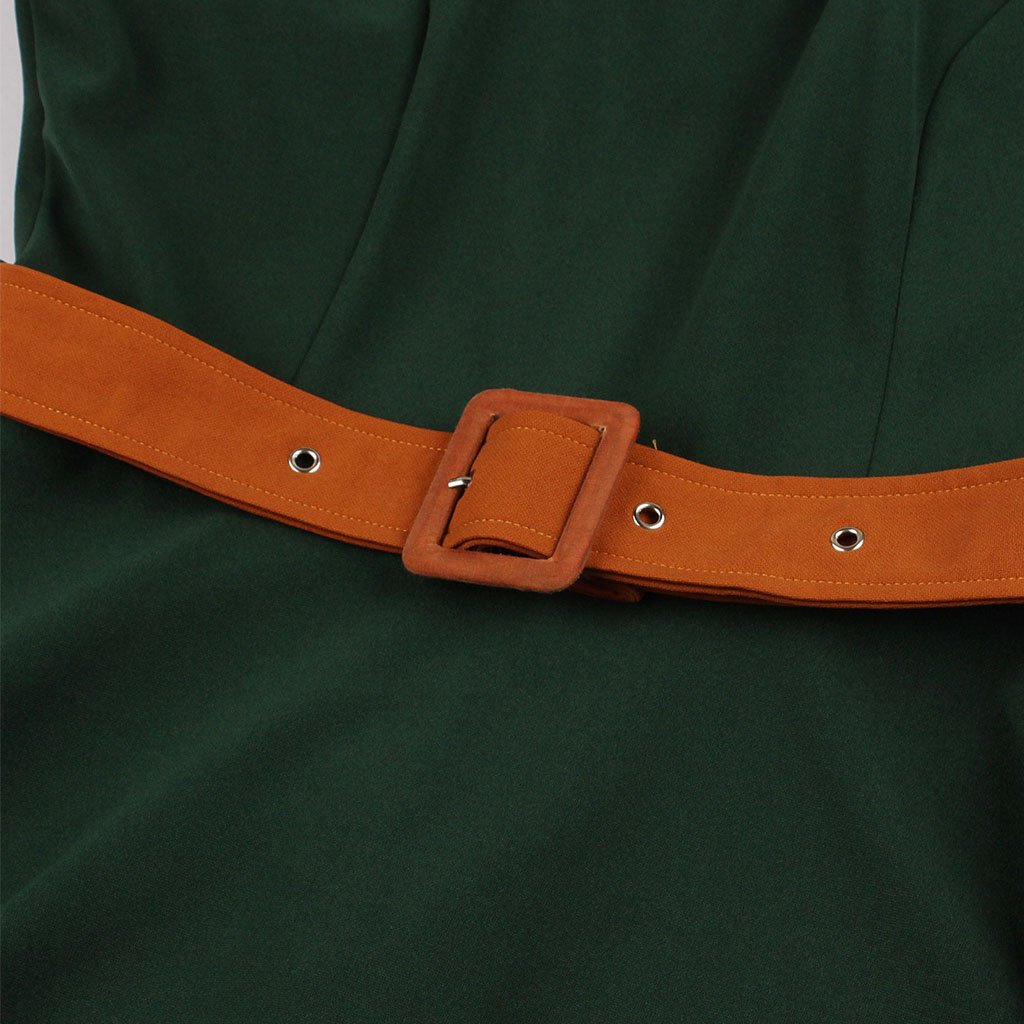 Women’s Vintage-Inspired Dress with Bow Collar and Waist Belt