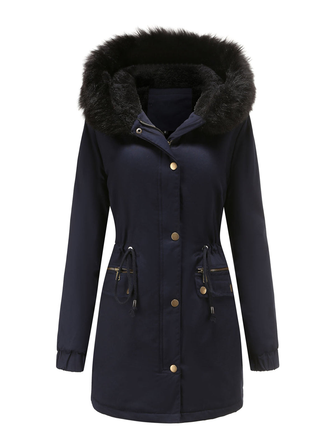 Women’s Hooded Parka Jacket with Faux Fur Trim and Front Closure