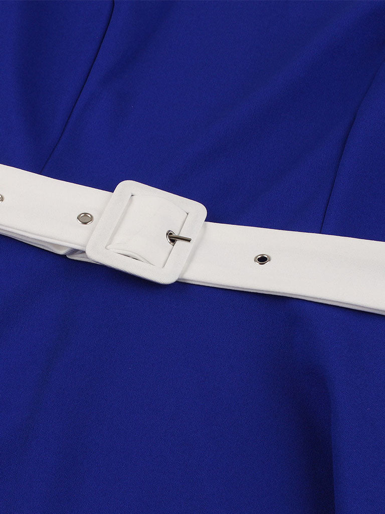 Women’s Vintage-Inspired Dress with Bow Collar and Waist Belt