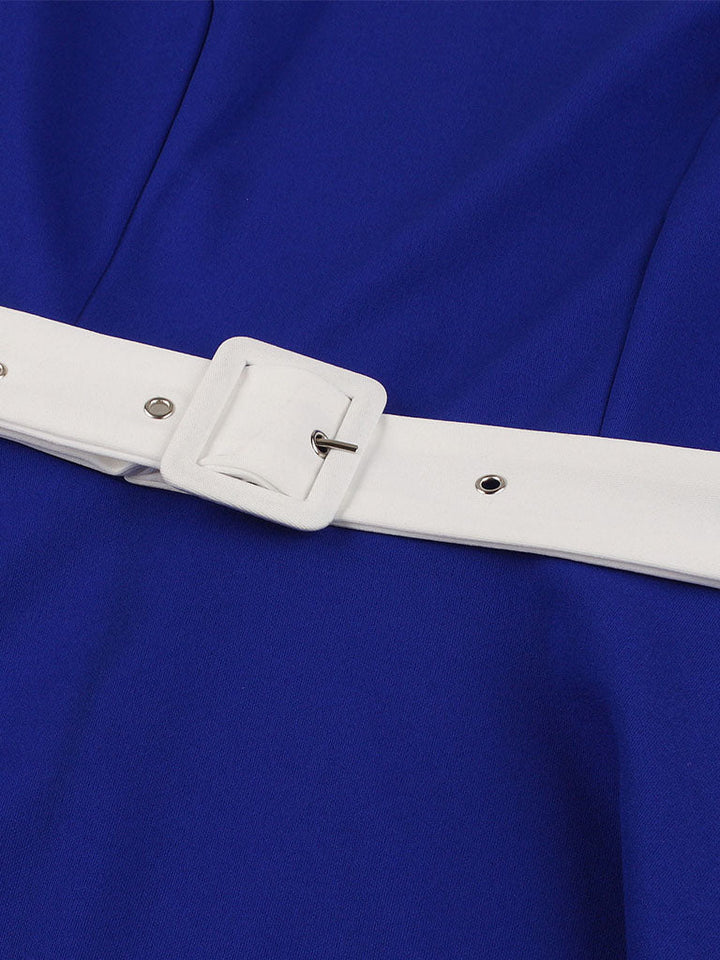 Women’s Vintage-Inspired Dress with Bow Collar and Waist Belt