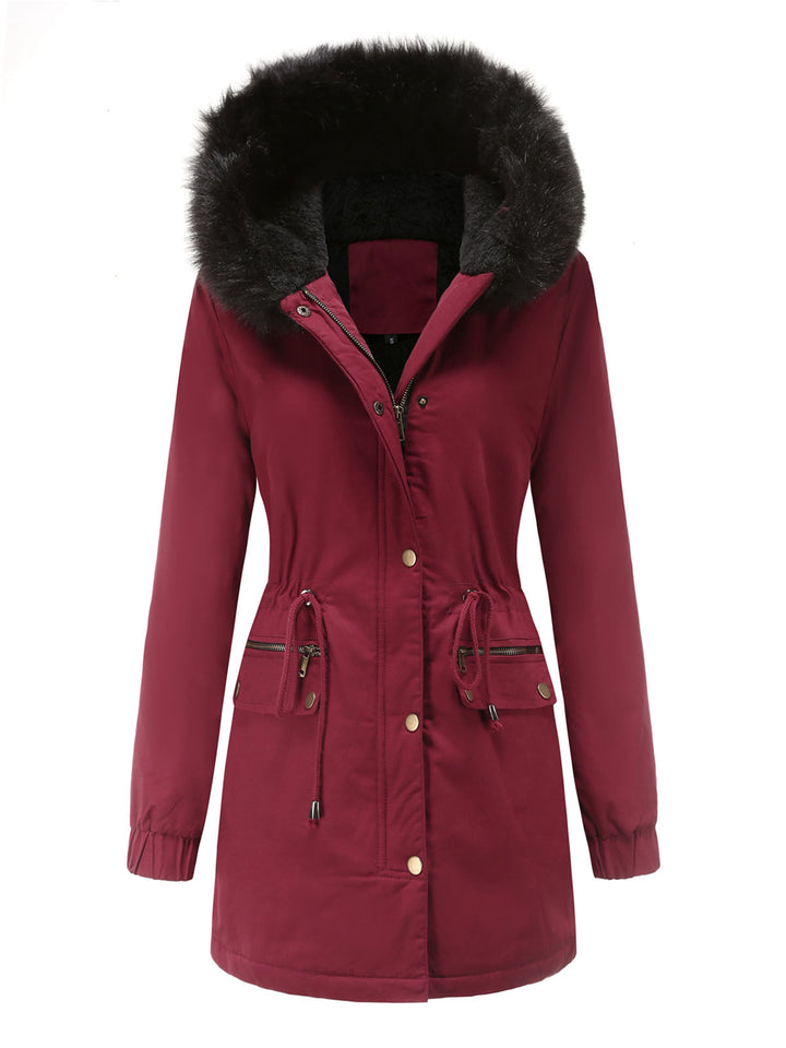 Women’s Hooded Parka Jacket with Faux Fur Trim and Front Closure