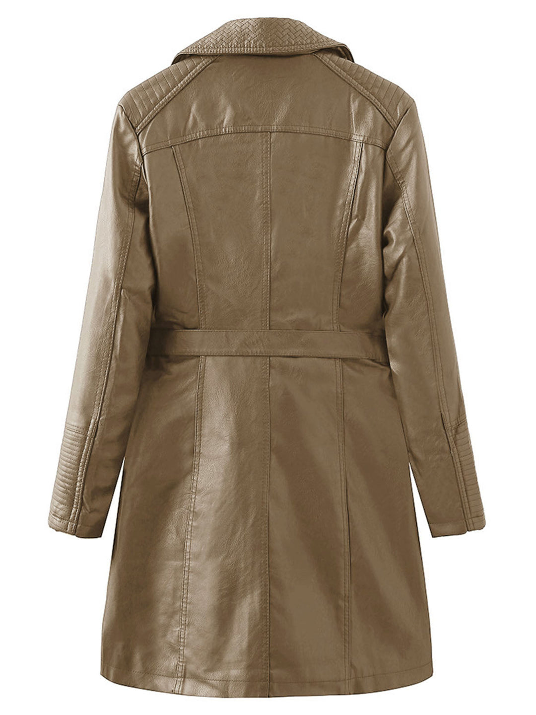 Double-Breasted Belted Long Jacket with Structured Lapel Collar